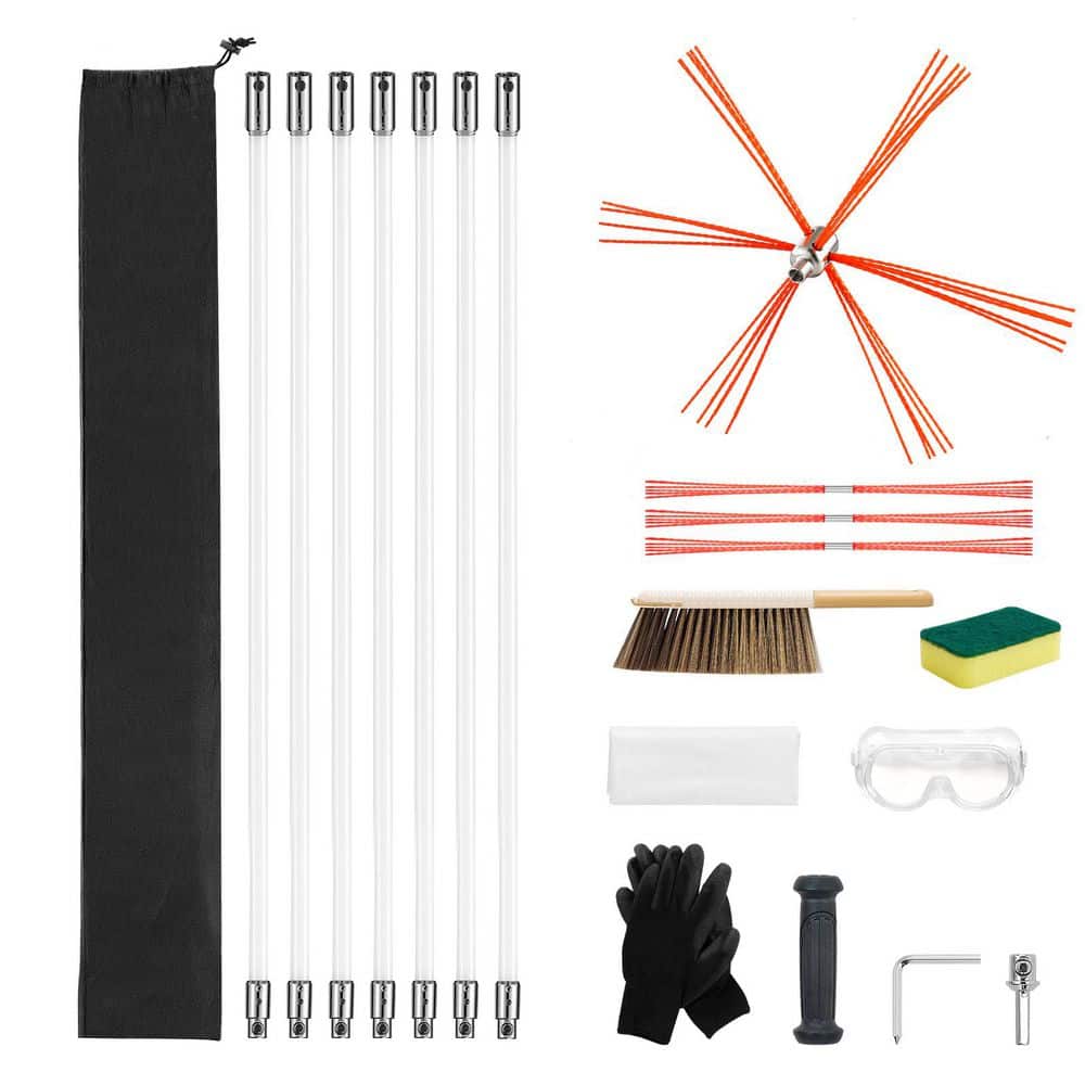 SKYSHALO Chimney Sweep Kit, 18-Piece 90° Cleaning Tool, 23 ft. Maximum Length, Cleaning Kit with Bristle Replacements & Goggles (1)