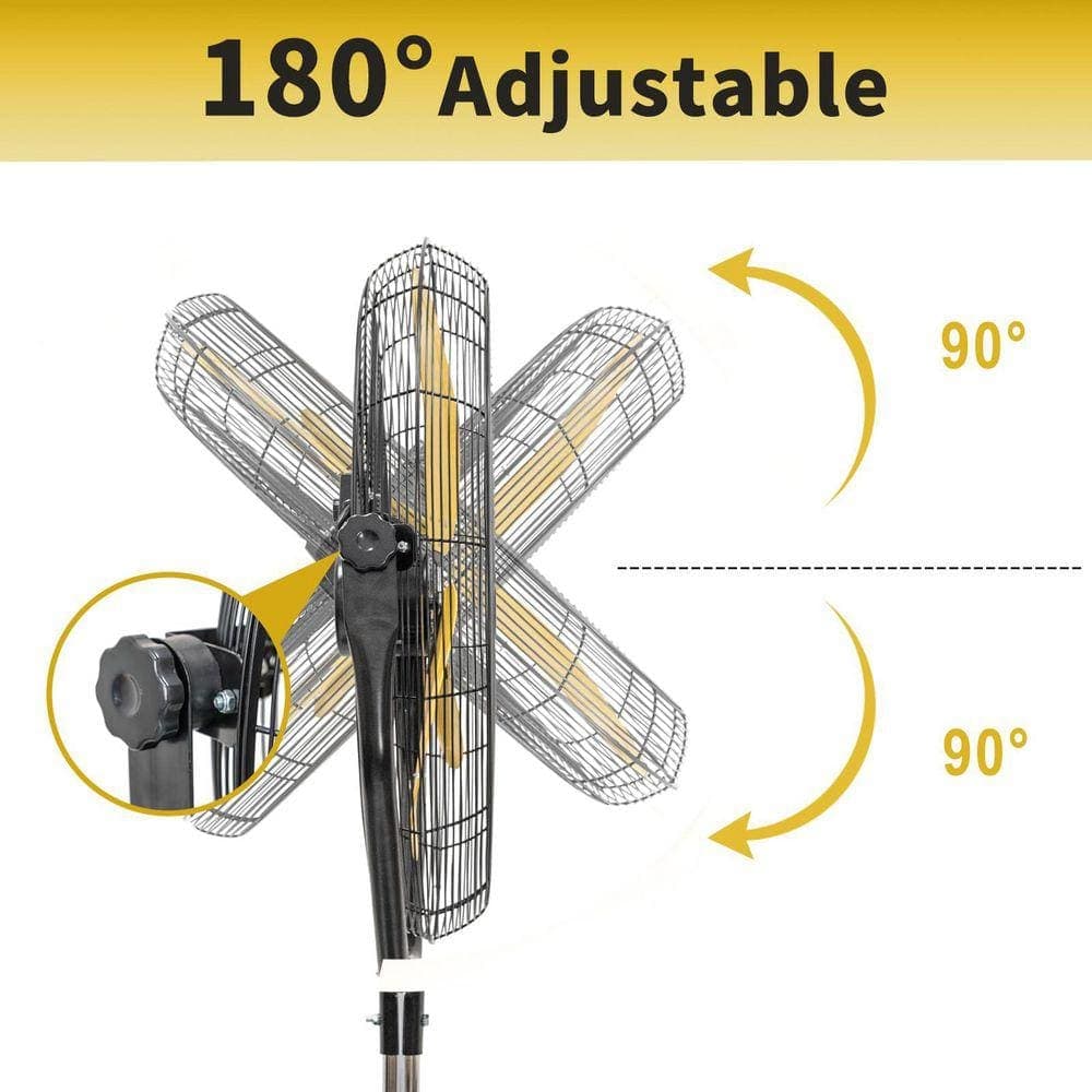 WOCK HICFM 30 in. Yellow Tilting Pedestal Fan, 3-Speed 7600 CFM High Velocity, 1/3 HP Motor for Commercial, Garage, UL Listed (2)