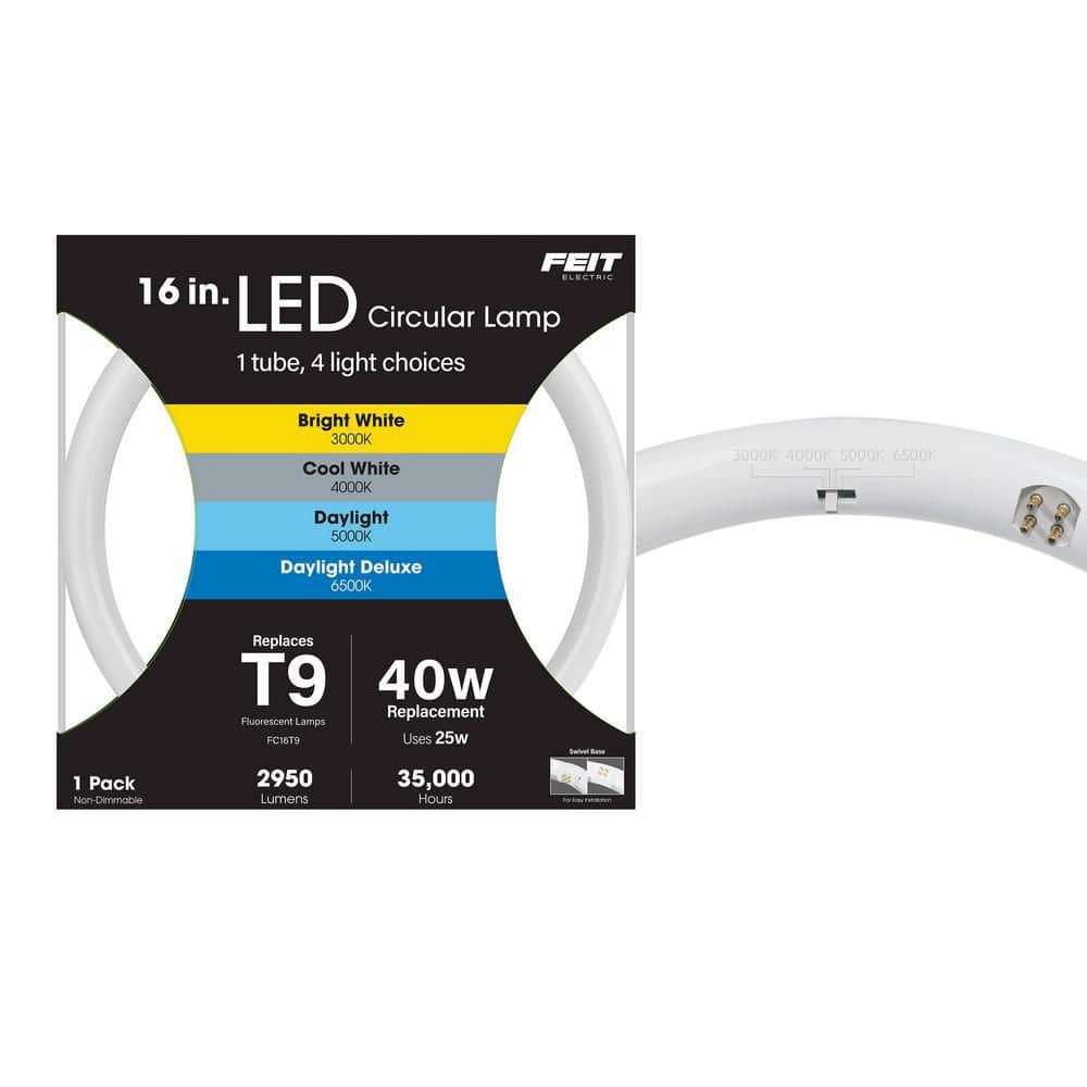 Feit Electric 40W Equivalent 16 in. T9 G10Q Type-A Linear Circline LED Tube Light Bulb Selectable White 3000K,4000K,5000K,6500K 1-Pack (2)