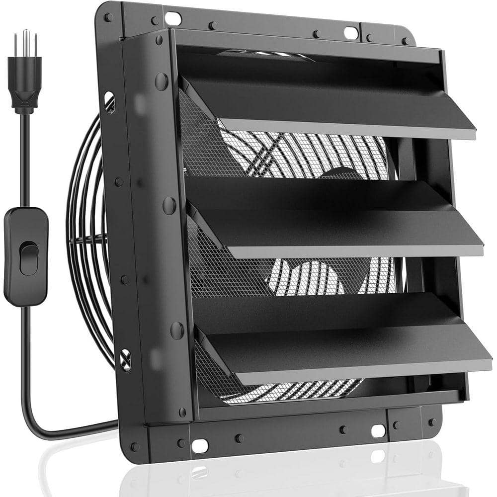KIWDZFU 10 in. Shutter Exhaust Fan, 647CFM, Low Noise, Black, Electric, Wall Mount, Attic Fan (1)