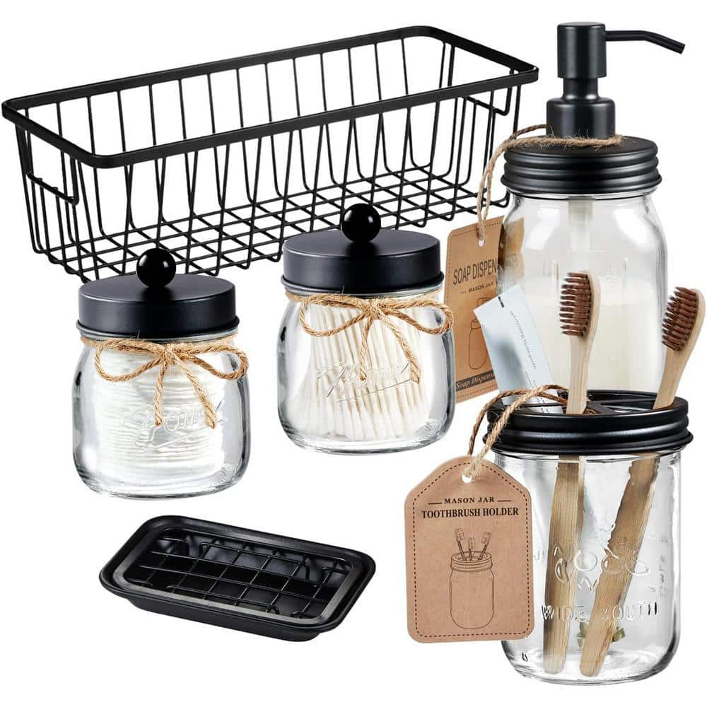 Dyiom Premium Mason Jar Bathroom Accessories Set (6-Pieces) -Black (1)