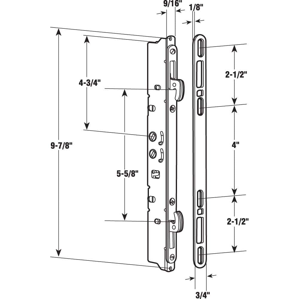 Prime-Line 9-7/8 in. Steel, Multi-Point Door Lock and Keeper with 45 Degree Keyway for Sliding Patio Doors (2)