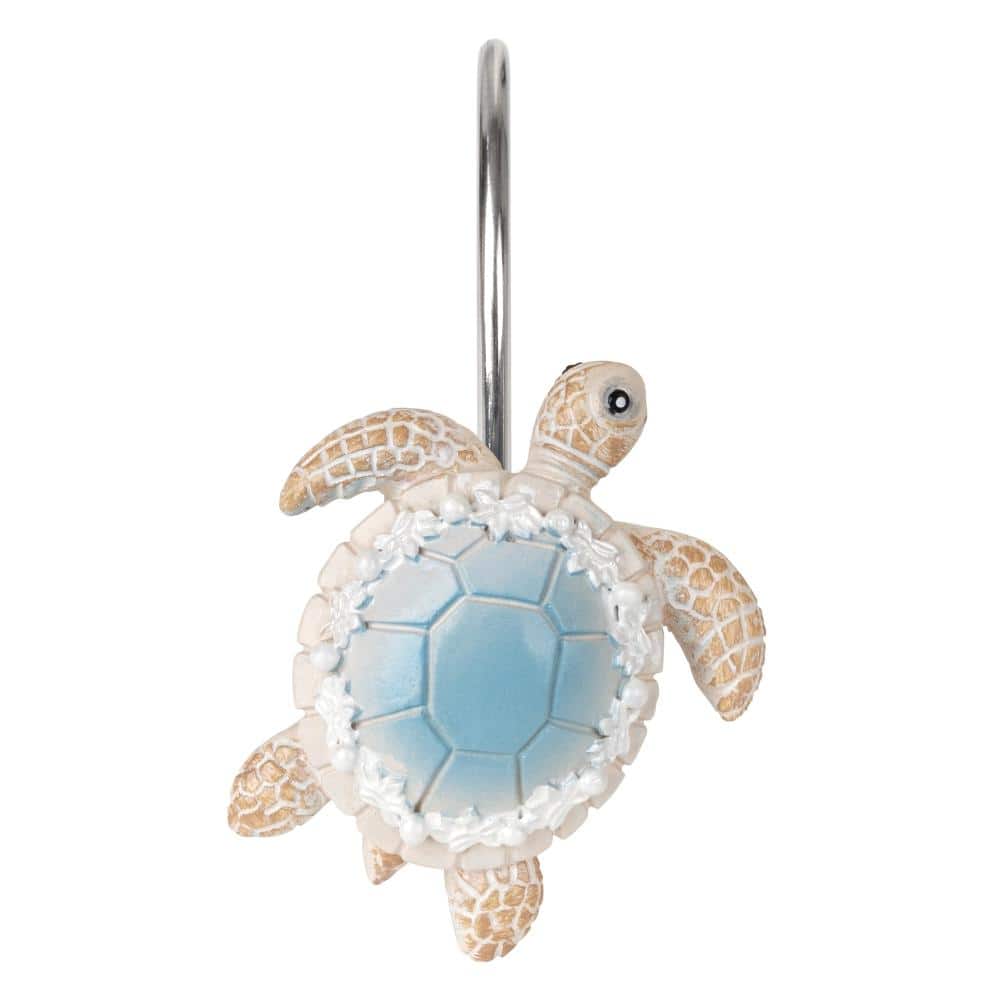 Unbranded Sea Turtle Hand-Painted Resin Nautical Decorative Shower Curtain Hooks Rings for Kids Bathroom Set 12