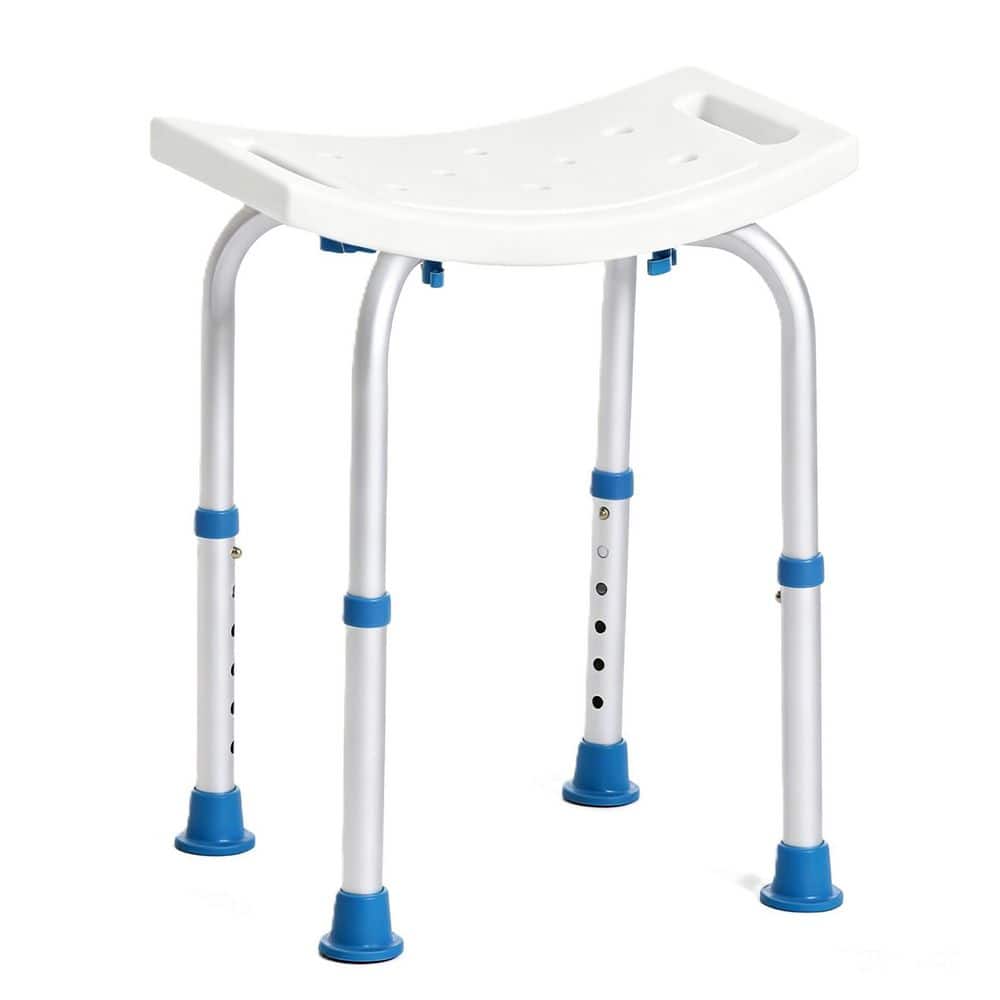 Numhew Height Adjustable Shower Chair in Blue and White, Aluminum Shower Stool, Tool-Free Assembly Shower Seat for Seniors