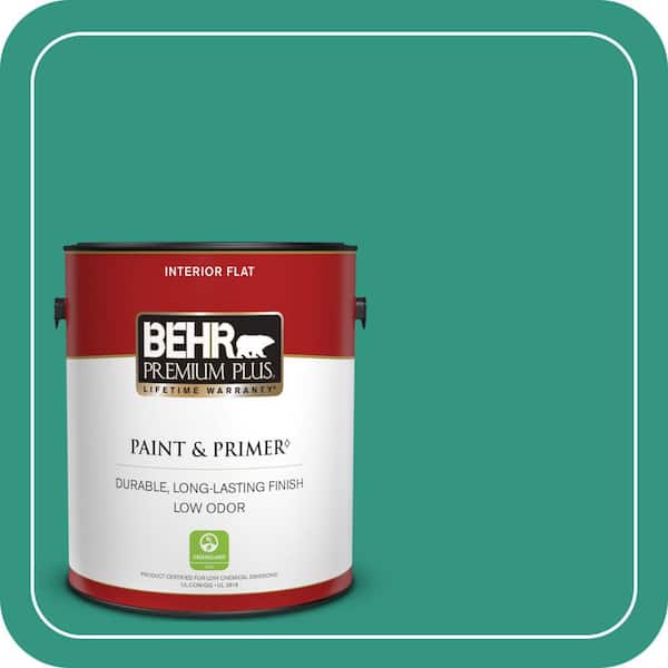BEHR PREMIUM PLUS 1 gal. #P440-6 Esmeralda Flat Low Odor Interior Paint & Primer (2)