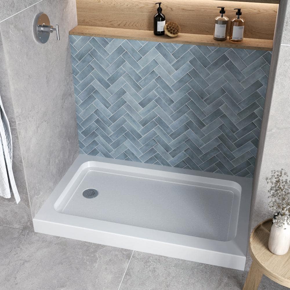 Streamline GB-507-32 48 in. L x 32 in. Alcove Acrylic Shower Pan Base in Glossy White with Right Drain, ABS Drain Included (2)
