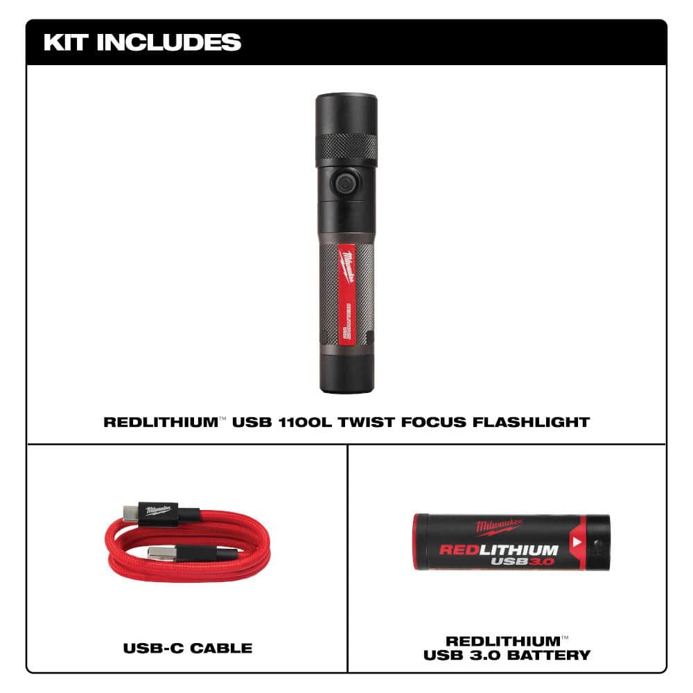 Milwaukee 1100 Lumens LED USB Rechargeable Twist Focus Flashlight (3)