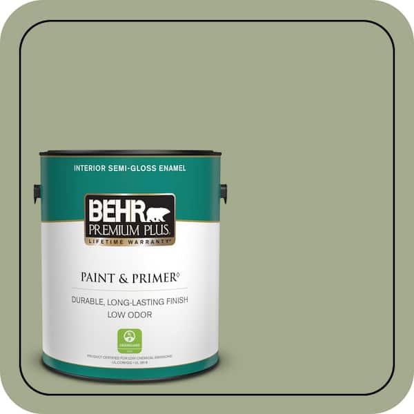 BEHR PREMIUM PLUS 1 gal. #PMD-36 Mountain Sage Semi-Gloss Enamel Low Odor Interior Paint & Primer (2)