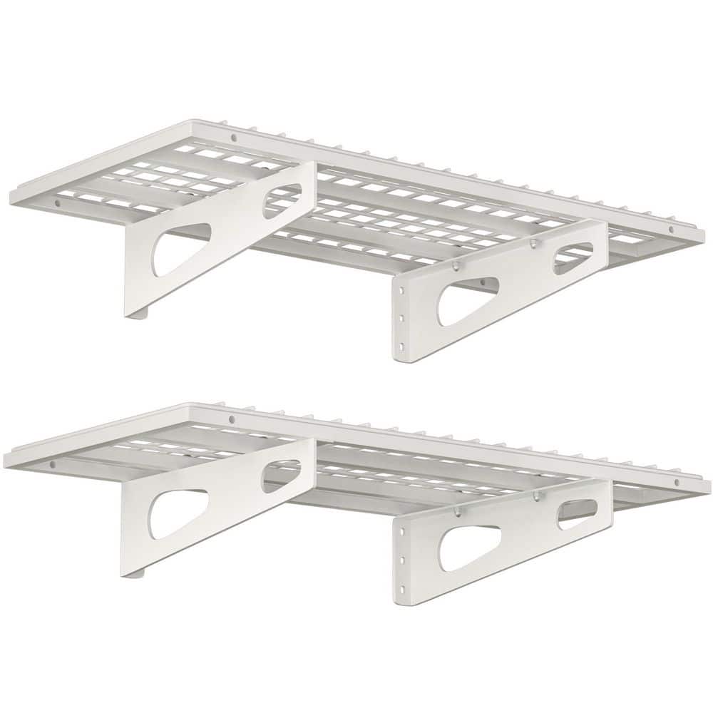 NVNOO 17.7 in. x 35.8 in. Industrial Metal Wall Shelf Garage Storage Rack Wall Mounted Floating Shelves, White (2-Pack) (1)