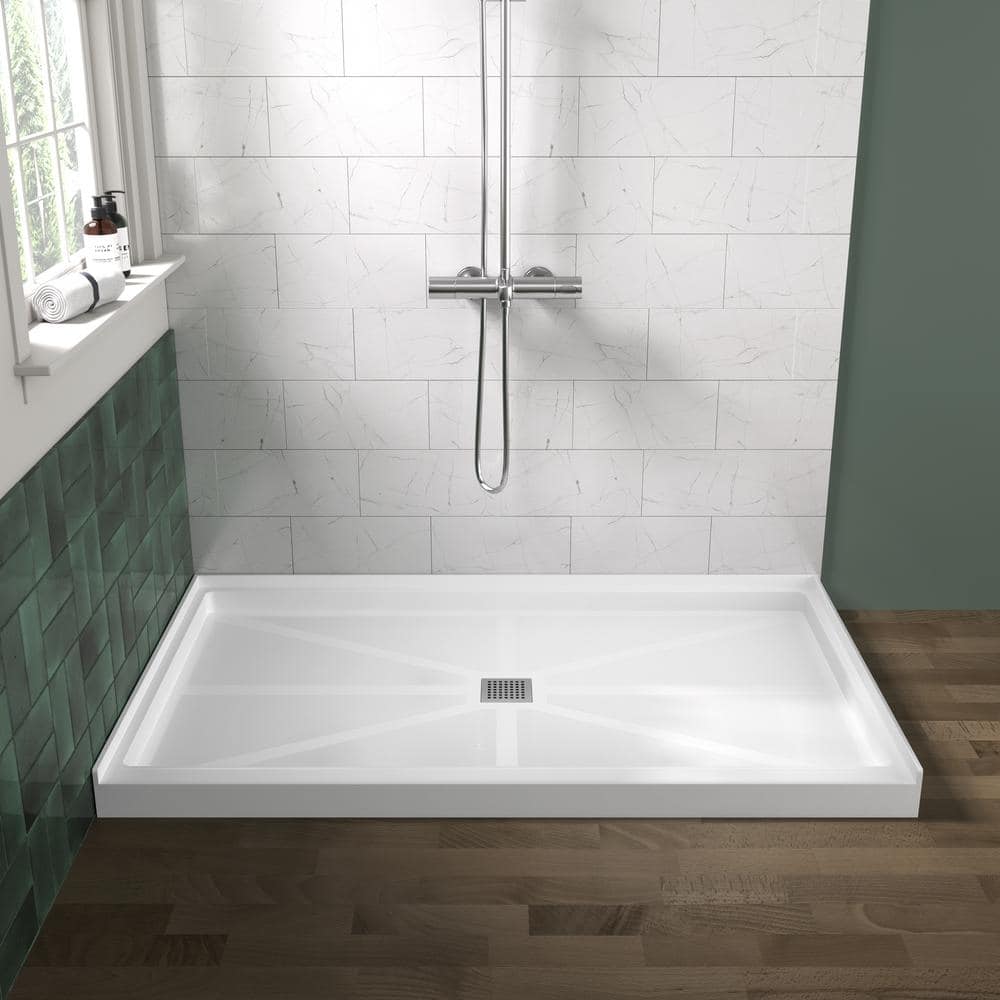 imperiol 48 in. L x 36 in. W x 4 in. Anti-Slip Single Threshold Alcove Shower Pan Base in White with Center Drain (3)