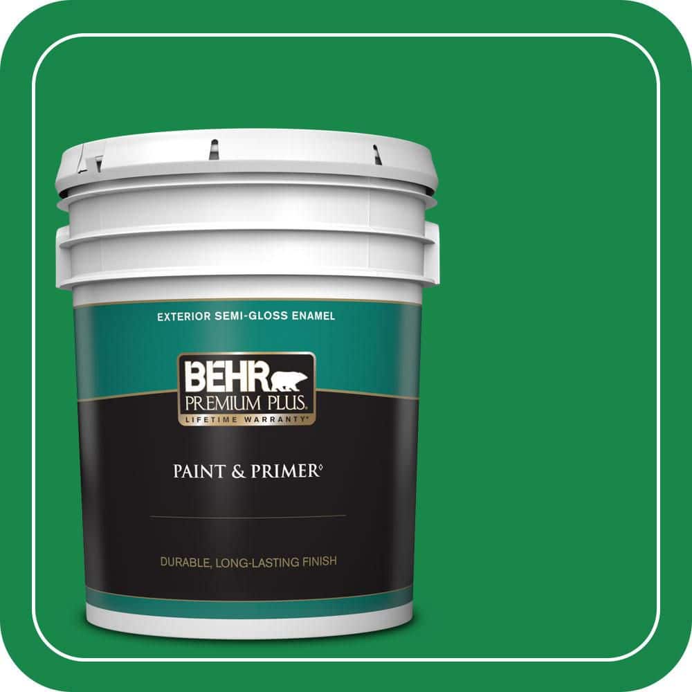 BEHR PREMIUM PLUS 5 gal. #460B-6 Chlorophyll Semi-Gloss Enamel Exterior Paint & Primer