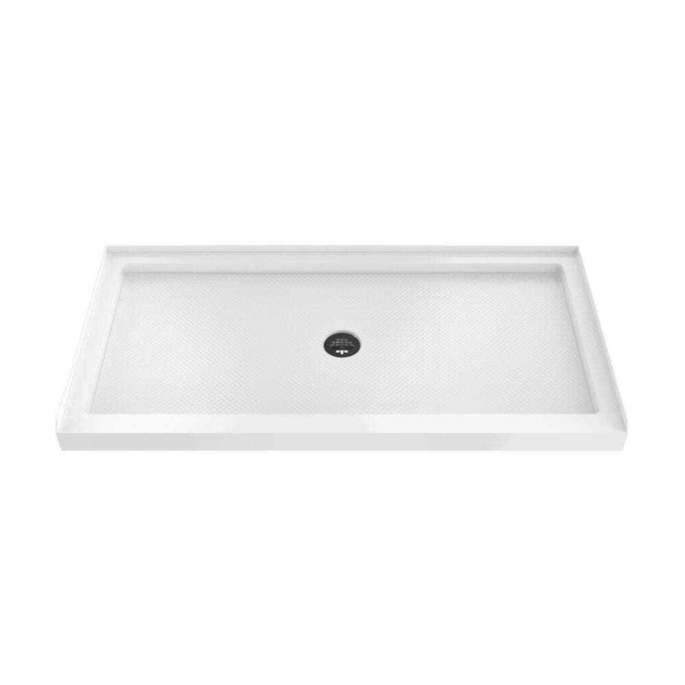 DreamLine SlimLine 60 in. L x 32 in. W Alcove Rectangular White Shower Pan Base with 2 in. Round Center Drain in Matte Black (1)