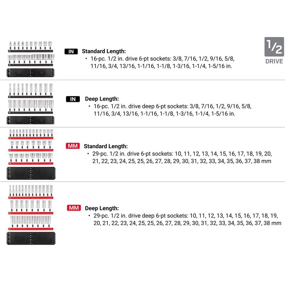 TEKTON 1/4,3/8,1/2 in. Drive 12-Point Socket Set with Rails and Trays (214-Piece) (3)
