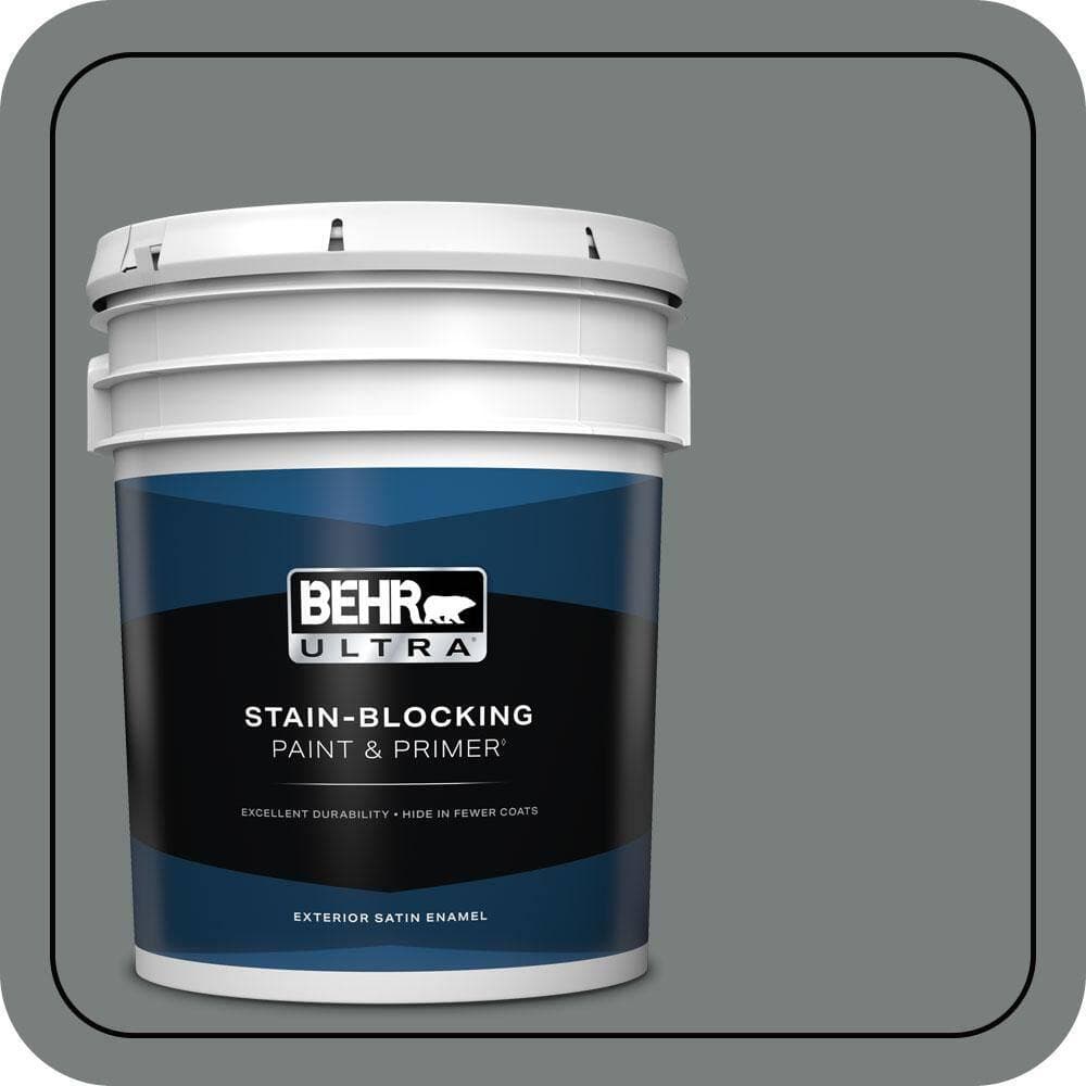 BEHR ULTRA 5 gal. #PPU25-18 Shutter Gray Satin Enamel Exterior Paint & Primer