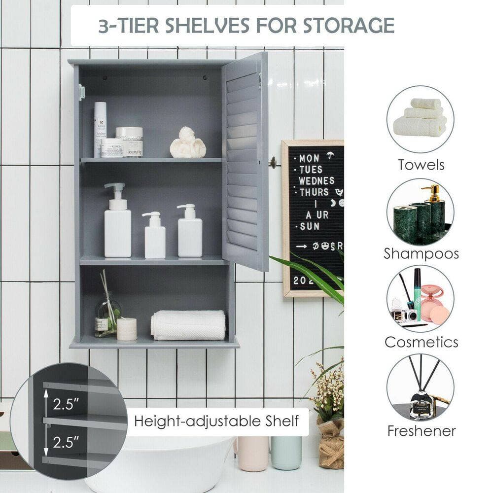 ANGELES HOME 16.5 in. W 6.5 in. D 27.5 in. H Bathroom Storage Wall Cabinet Single Door with Adjustable Shelf and Open Shelf (2)