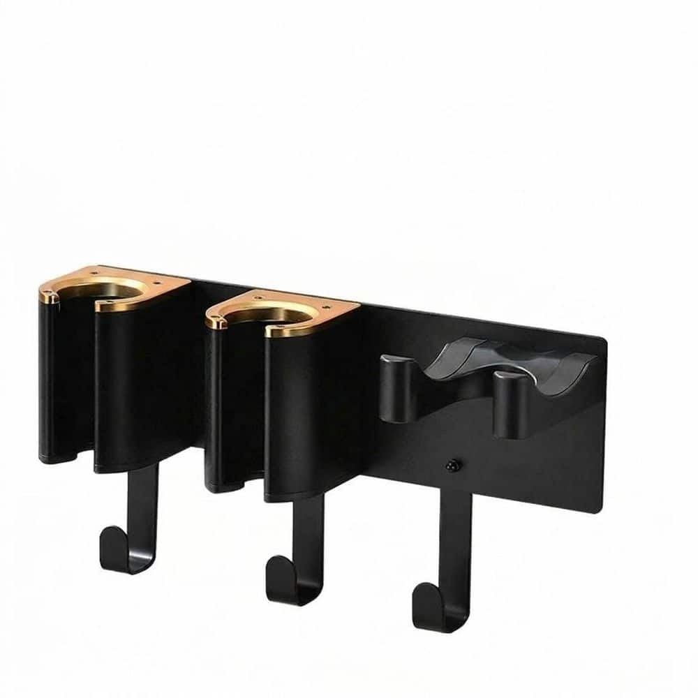 Anqtovp Black Gold 13 in. Wall Mount Installation Hair Tool Organizer in Aluminum Alloy Finish for Hair Dryer Curling Iron (1)