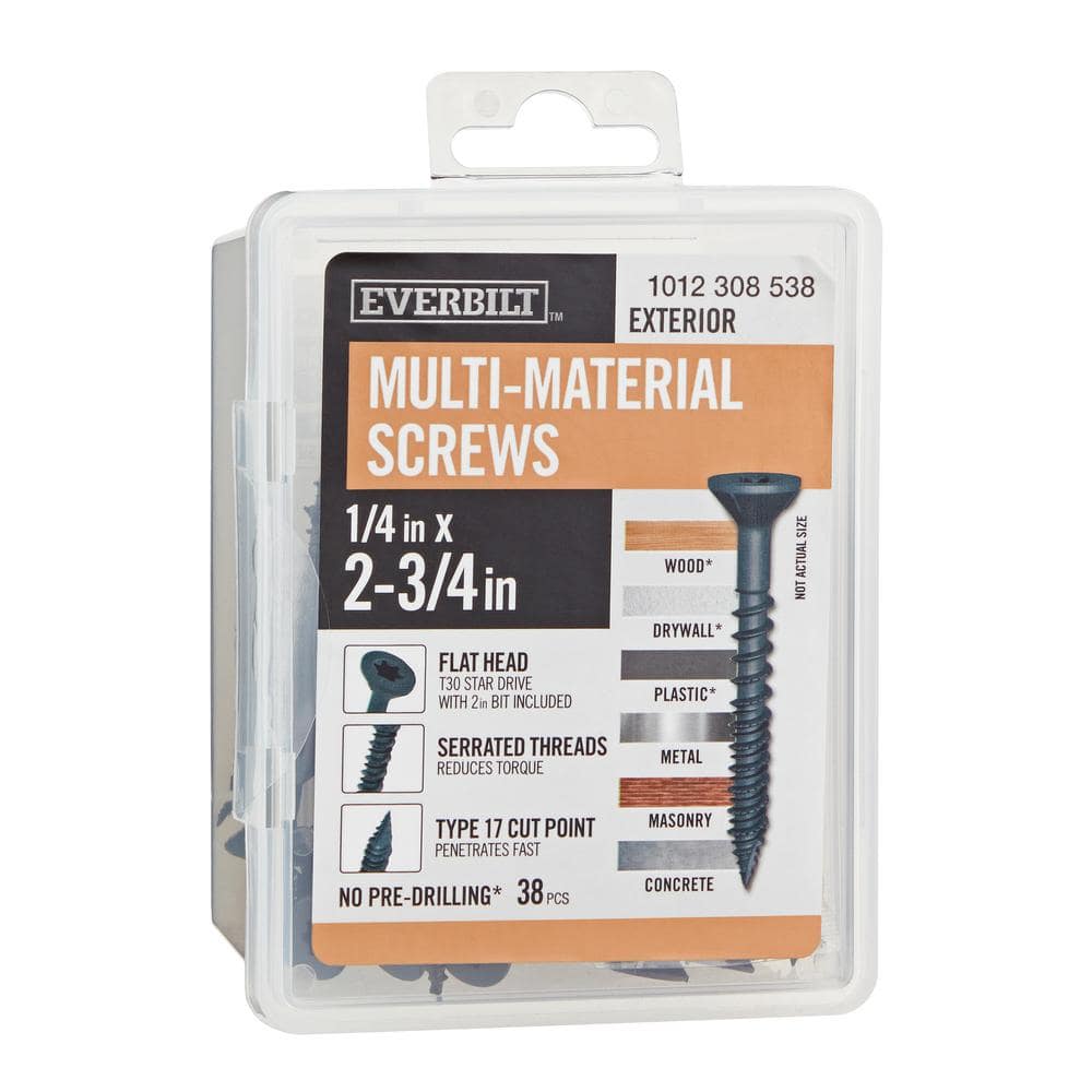 Everbilt 1/4 in x 2-3/4 in. Black 6-Lobe Torx Drive Exterior Flat Head Multi-Material Screw 1 lbs. -Box (38-Piece )