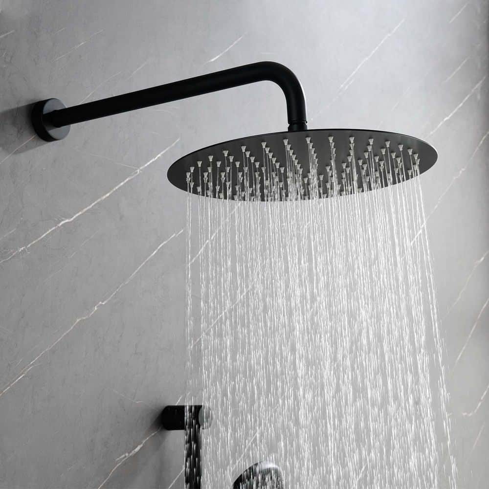 BEARSOLIM Shower System 1 Jet with Shower Head, Hand Shower, Shower System, Shower Arm, Valve Trim, and Lever Handles in Black (3)