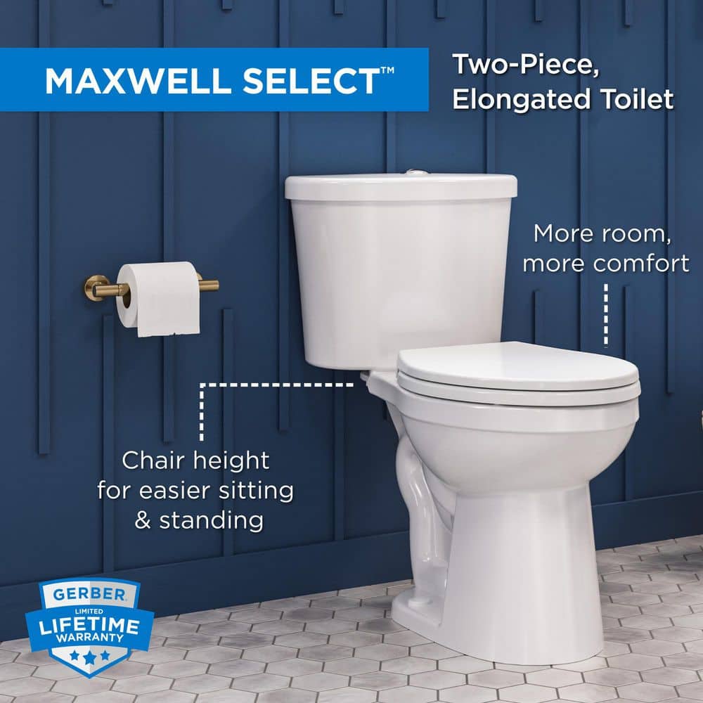Gerber Maxwell Select 12 in. Rough-in 2-Piece 1.0/1.28 GPF Dual Flush Elongated Toilet in White with Soft Close Seat Included (2)