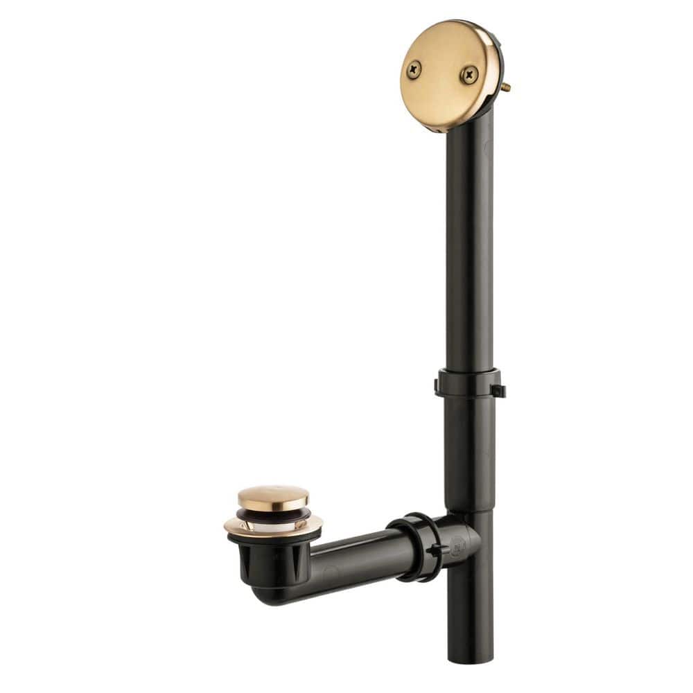 Helhom 1-Pack 1-1/2 in. Black Tubular Bath Drain Kit with Tip-Toe Stopper and Overflow Plug, Champagne Bronze (1)