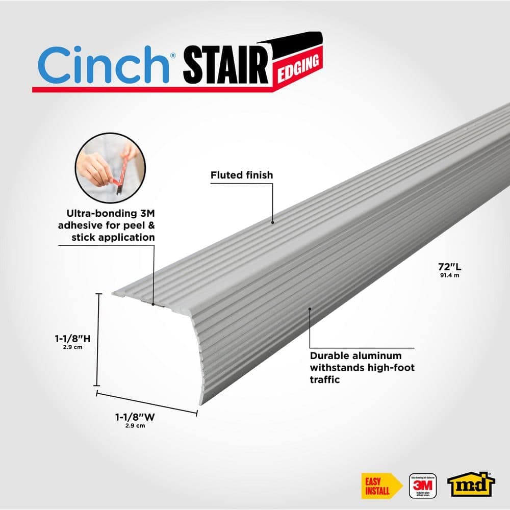 M-D Building Products Satin Silver 1.125 in. D x 1.125 in. W x 72 in. L Fluted Aluminum Stair Edging Trim (2)