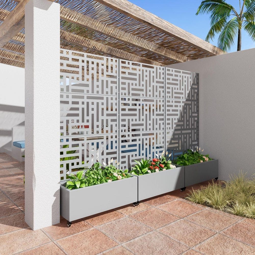 Wooakway 2-Piece 35 in. W x 72 in. H Grey Wall Decals Outdoor/Indoor Metal Planter Boxes GardenTrellises Privacy Screens (2)