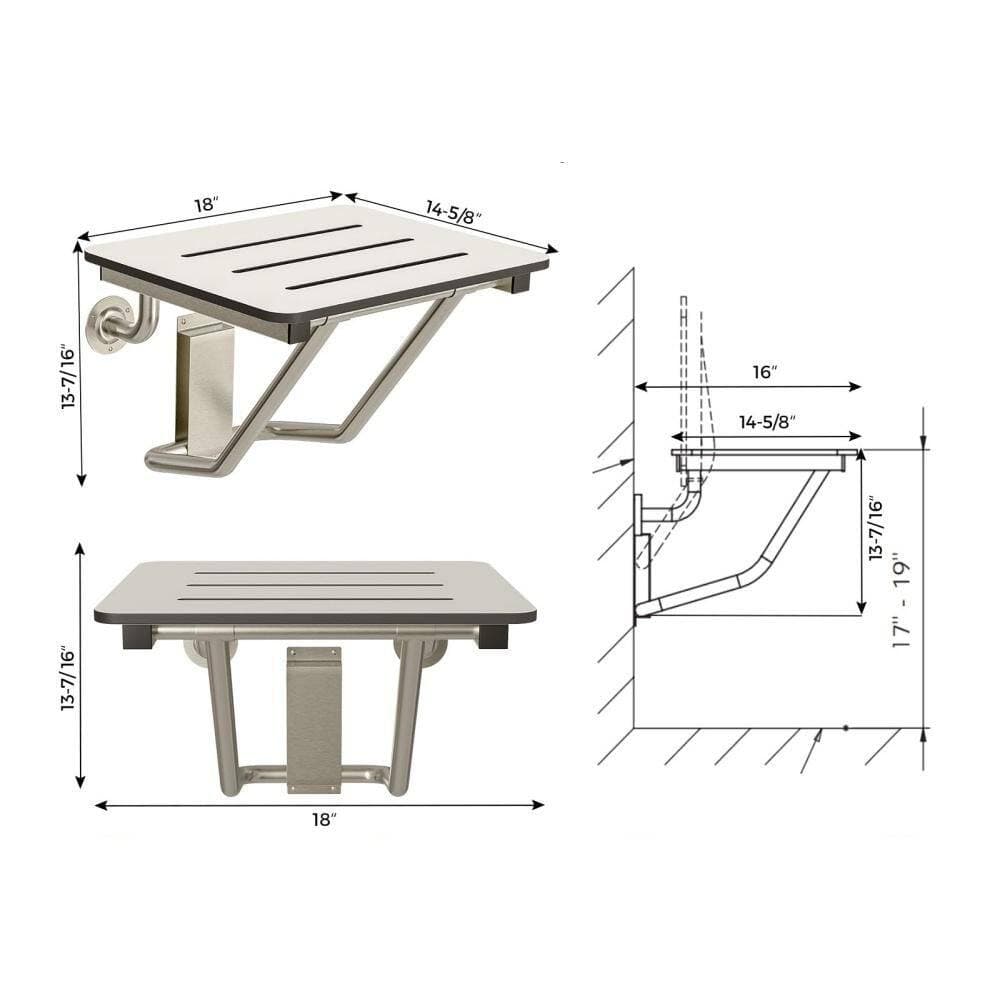 Numhew 18 in. Folding Stainless Steel Shower Seat Bench in White, Wall Mount Bathroom Shower Chair, 400 lb. Capacity (2)