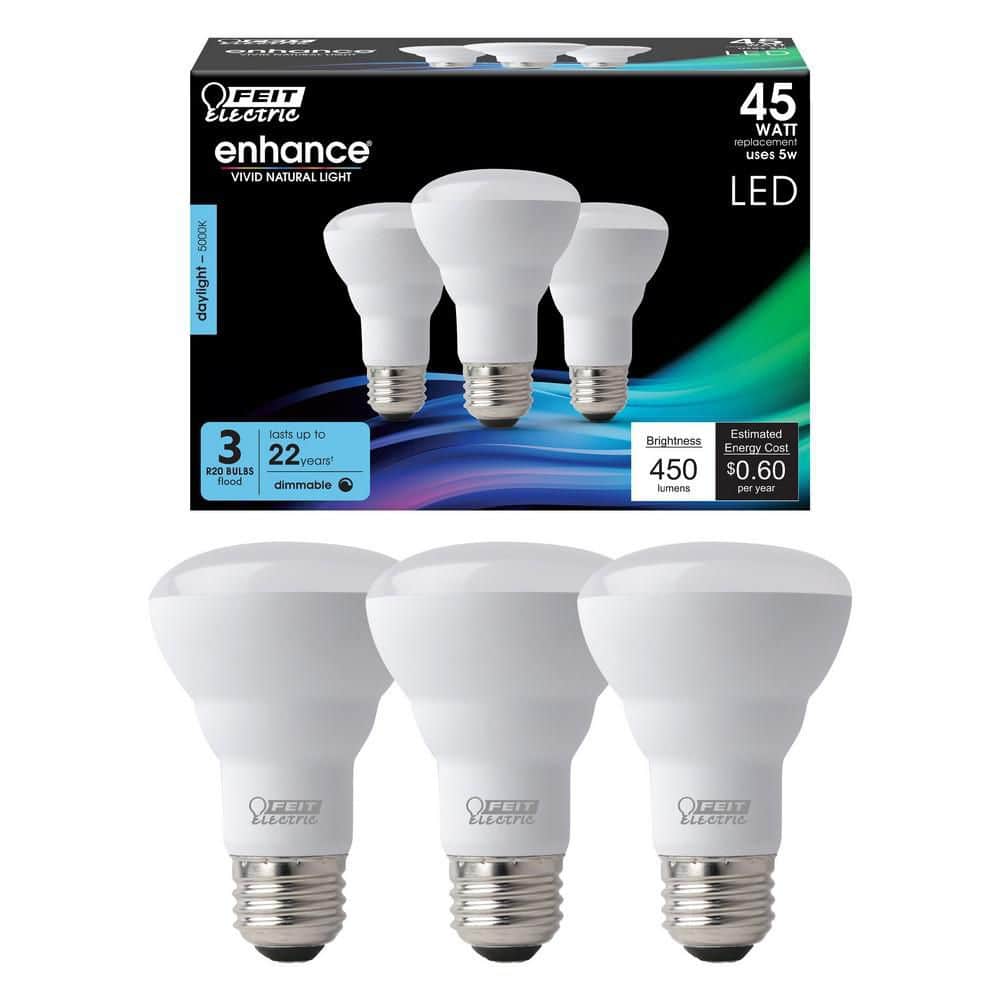 Feit Electric 45-Watt Equivalent R20 Dimmable CEC 90+ CRI Track CEC Title 20 E26 Medium Flood LED Light Bulb, Daylight 5000K (3-Pack) (2)