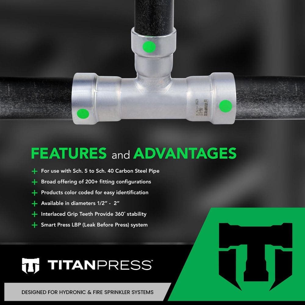 T TITANPRESS 2 in. x 2 in. x 3/4 in. Carbon Steel Press Titanpress Reducing Tee EPDM Mechanical (3)