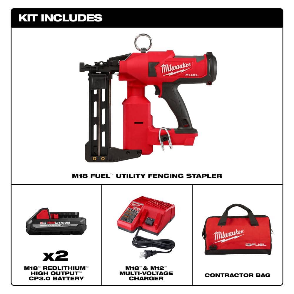 Milwaukee M18 FUEL 18-Volt Brushless Cordless Utility Fencing Stapler w/1-1/2 in. 9-Gauge Galvanized Staples 960 per Box (3-Pack) (3)