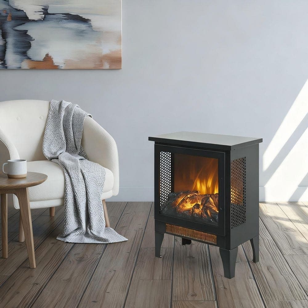 Clihome 14 in. W x 18 in. H Freestanding Electric Fireplace in Antique Black Stove 3D Flame Portable Space Heater