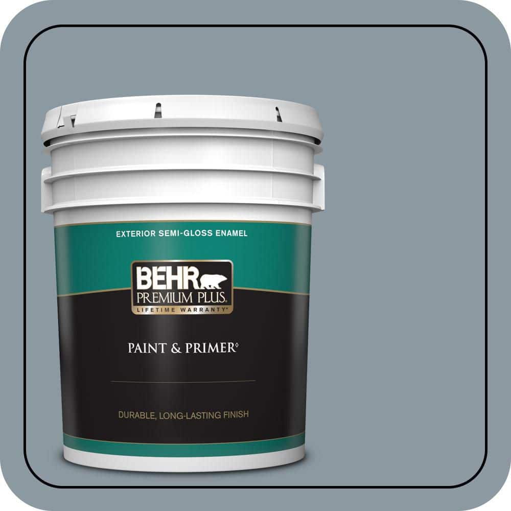 BEHR PREMIUM PLUS 5 gal. #N490-4 Teton Blue Semi-Gloss Enamel Exterior Paint & Primer