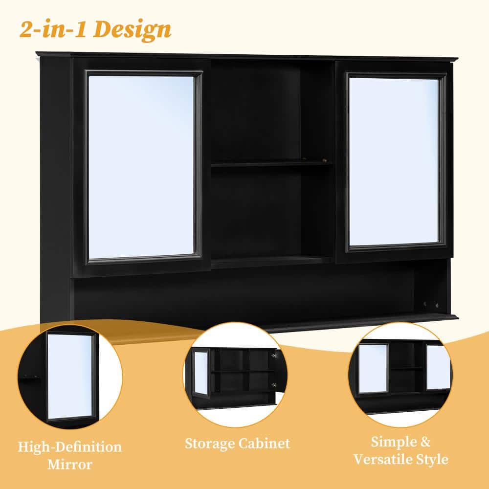 Unbranded 60-In Wall-Mounted Bathroom Medicine Cabinet with Double Mirrored Doors, Open Storage Shelf,  Mirror Organizer (2)