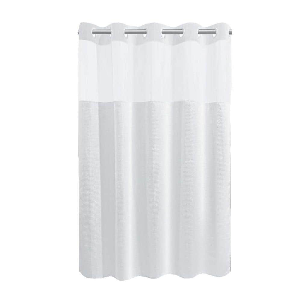 Unbranded Waffle Weave Shower Curtain with Snap in Liner 71 x 74 Heavyweight Water-Repellent Fabric in White