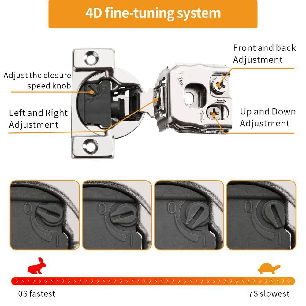 Numhew 10-Pack 105° 1-1/4 in. Overlay 4D Soft Close Concealed Cabinet Hinges with Adjustable Closing Speed for Face Frame Door (3)