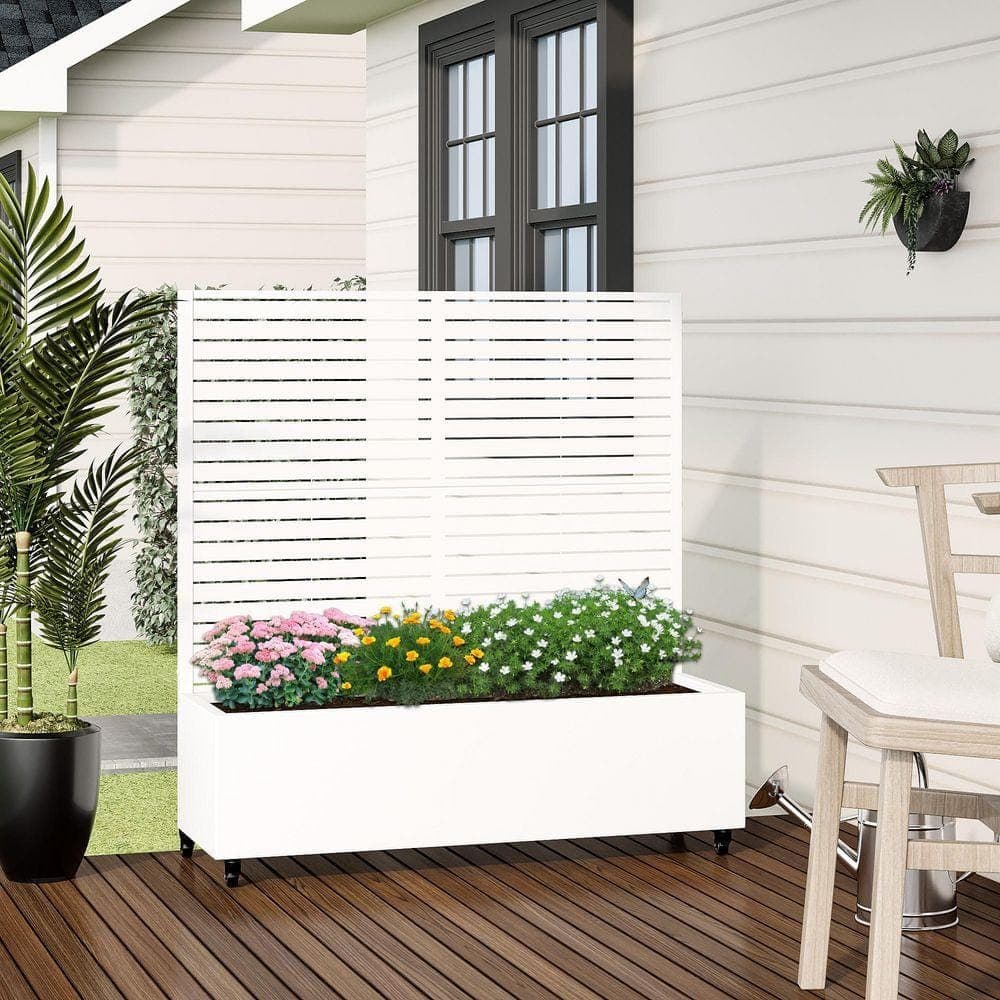 PexFix 47 in. H x 47 in. W Rectanglar White Outdoor Metal Privacy Screen Planter Box Wall Decor (3)