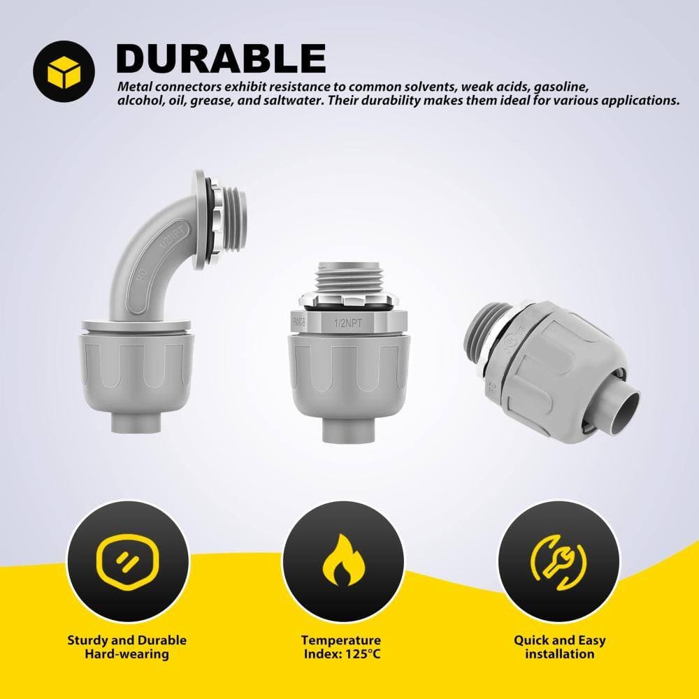 Unbranded 1/2 in. Liquid Tight PVC Conduit Connectors with NPT Thread, Non-Metallic Fittings for Flexible Conduit (3)