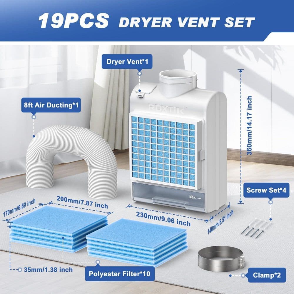 Helhom 3-in-1 Indoor Dryer Vent Kit, 10 Pcs Polyester Filters for 4 Layer Purification System, Stainless Steel Screen Filter (2)