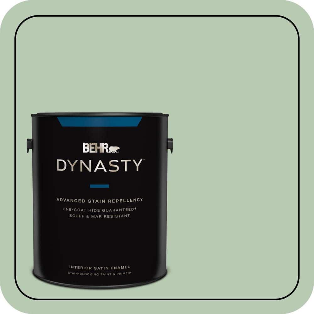 BEHR DYNASTY 1 gal. #S400-3 Healing Aloe One-Coat Hide Satin Enamel Interior Stain-Blocking Paint and Primer