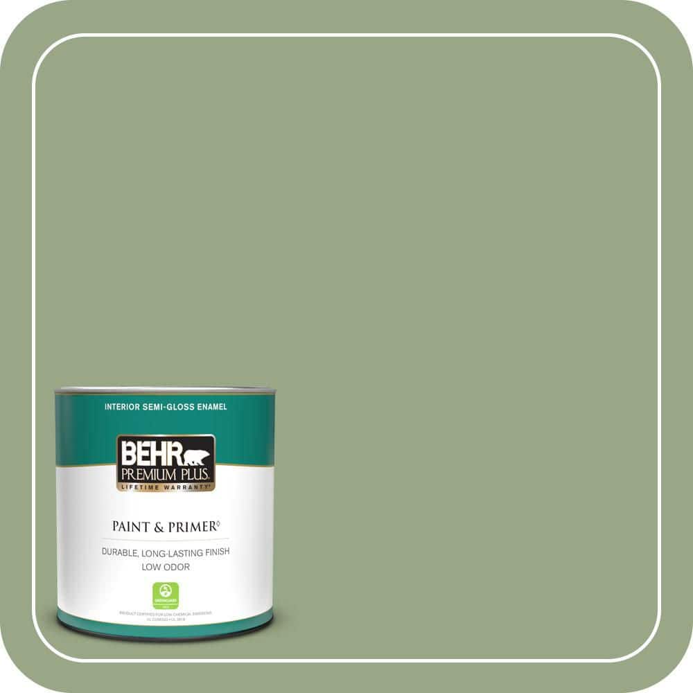 BEHR PREMIUM PLUS 1 qt. #MQ6-51 Fern Leaf Semi-Gloss Enamel Low Odor Interior Paint & Primer