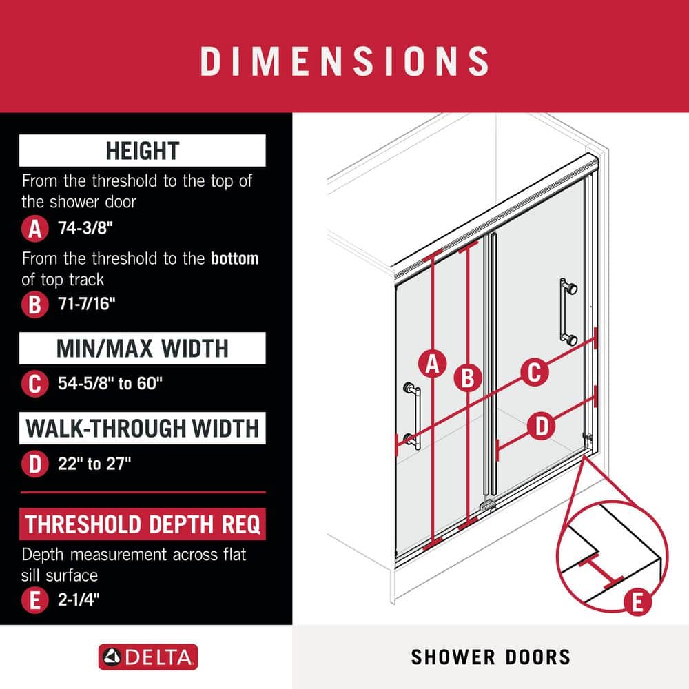 Delta Ashmore 54-5/8 to 60 in. W 74-3/8 in. H Semi-Frameless Sliding Shower Door with 5/16 in. Glass (2)