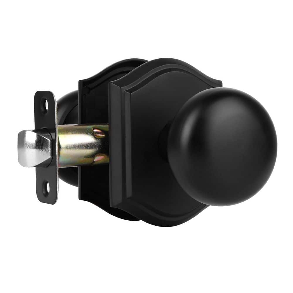 Senyhardware Classic Elegant Matte Black Interior Hall/Closet Unkeyed Passage Door Knob with Round Knob and Arch Backplate (1)