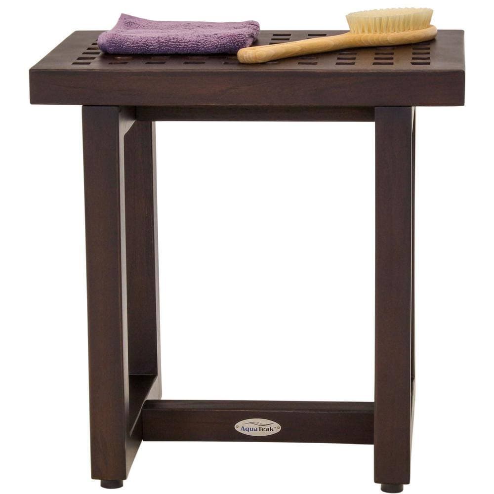 AquaTeak 18 in. x 12 in. Grate Mocha-Shield Freestanding Teak Shower Bench (2)