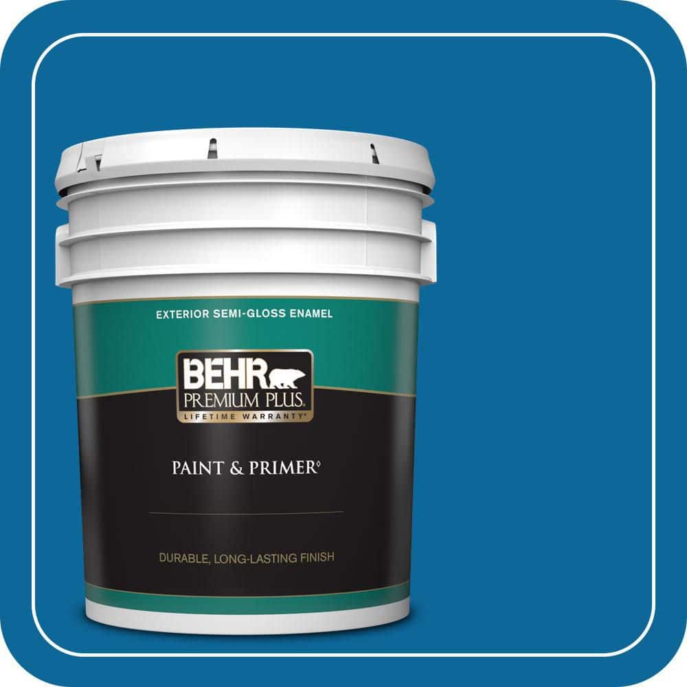 BEHR PREMIUM PLUS 5 gal. #MQ4-58 Mondrian Blue Semi-Gloss Enamel Exterior Paint & Primer