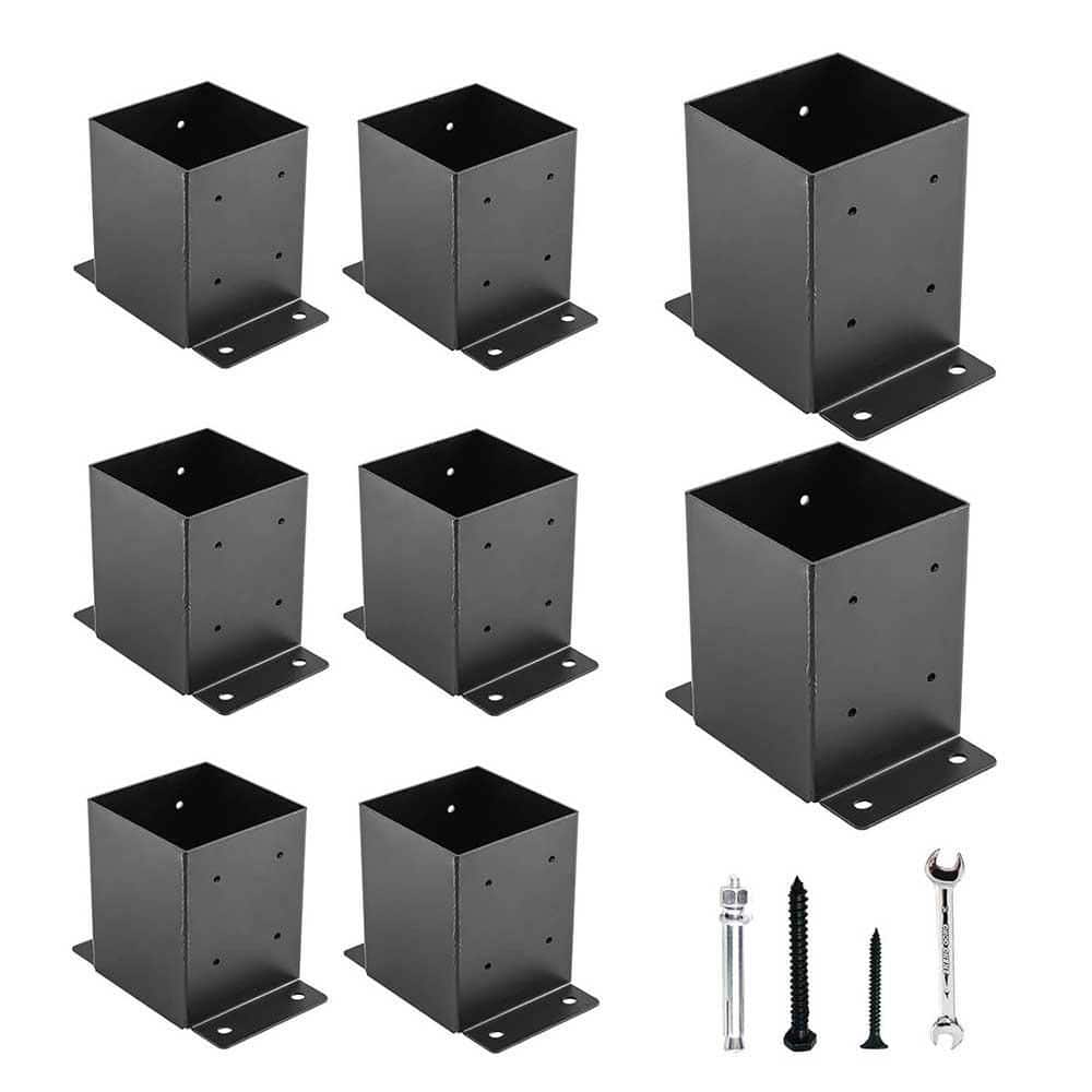 Afoxsos 4 x 4 Post Base 3.6 x 3.6 Inner Size Heavy Thick Steel Black Powder Coated for Deck Porch Fence Support 8 Pieces (1)