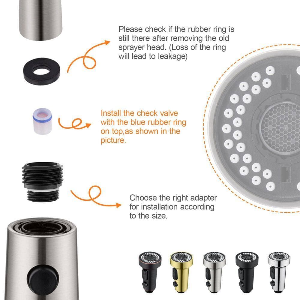 Wudkey 1-Piece Pull Down Spray Head Replacement, 3 Function Pull Out Faucet Spray Nozzle in Brushed Nickel (3)