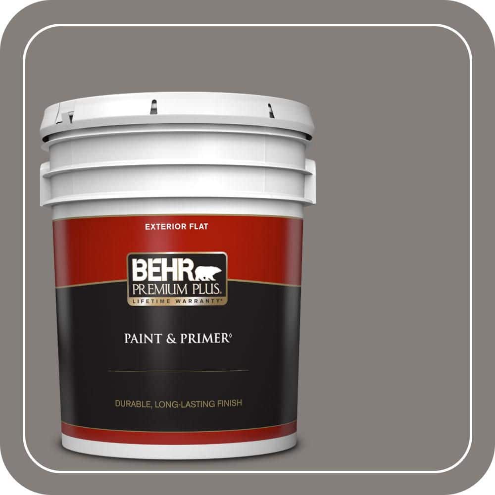 BEHR PREMIUM PLUS 5 gal. #PPU18-17 Suede Gray Flat Exterior Paint & Primer