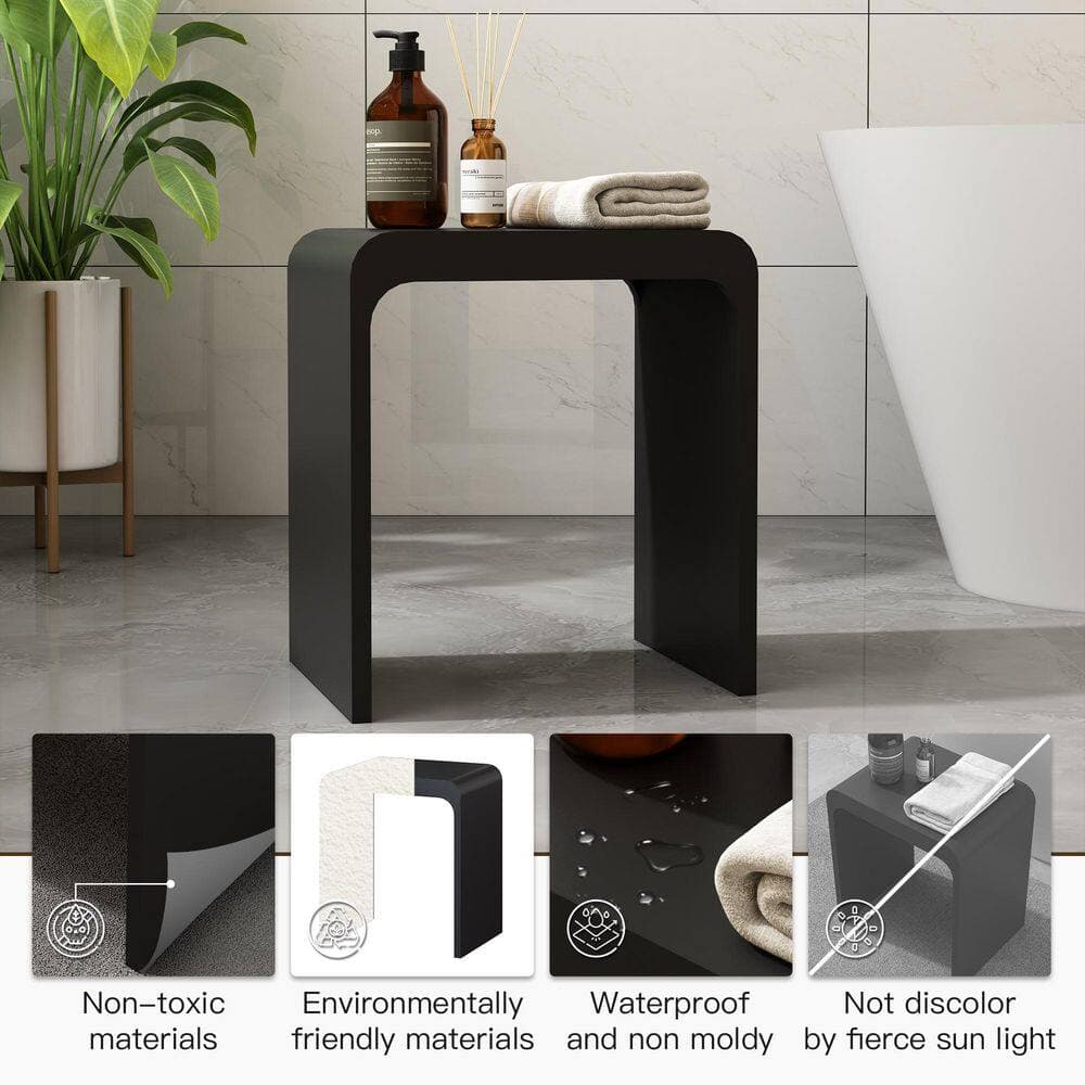 Boyel Living 11.42 in. W Freestanding Solid Surface Shower Seat in Matte Black (3)