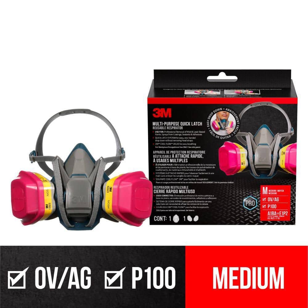 3M OV/AG P100 Pro Multi-Purpose Reusable Respirator with Quick Latch, Size
