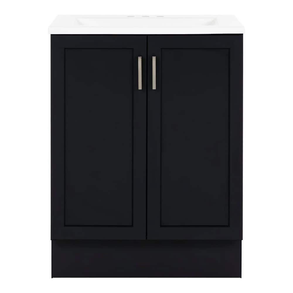 Glacier Bay Fonthill 24.5 in. W x 18.75 in. D x 32.89 in. H Single Sink Bath Vanity in Black with White Cultured Marble Top (3)